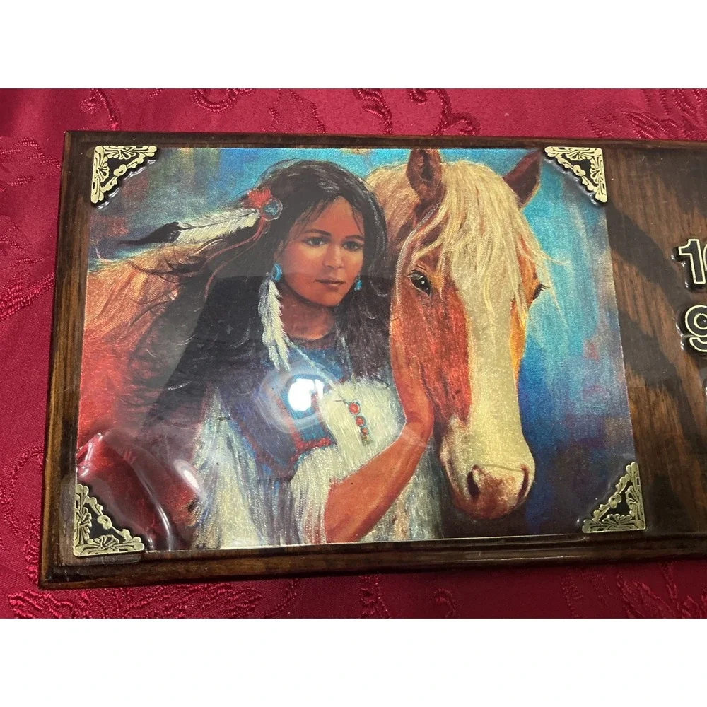 Used Vintage Western Native American Woman and Horse Wood Wall Clock Rustic Deco